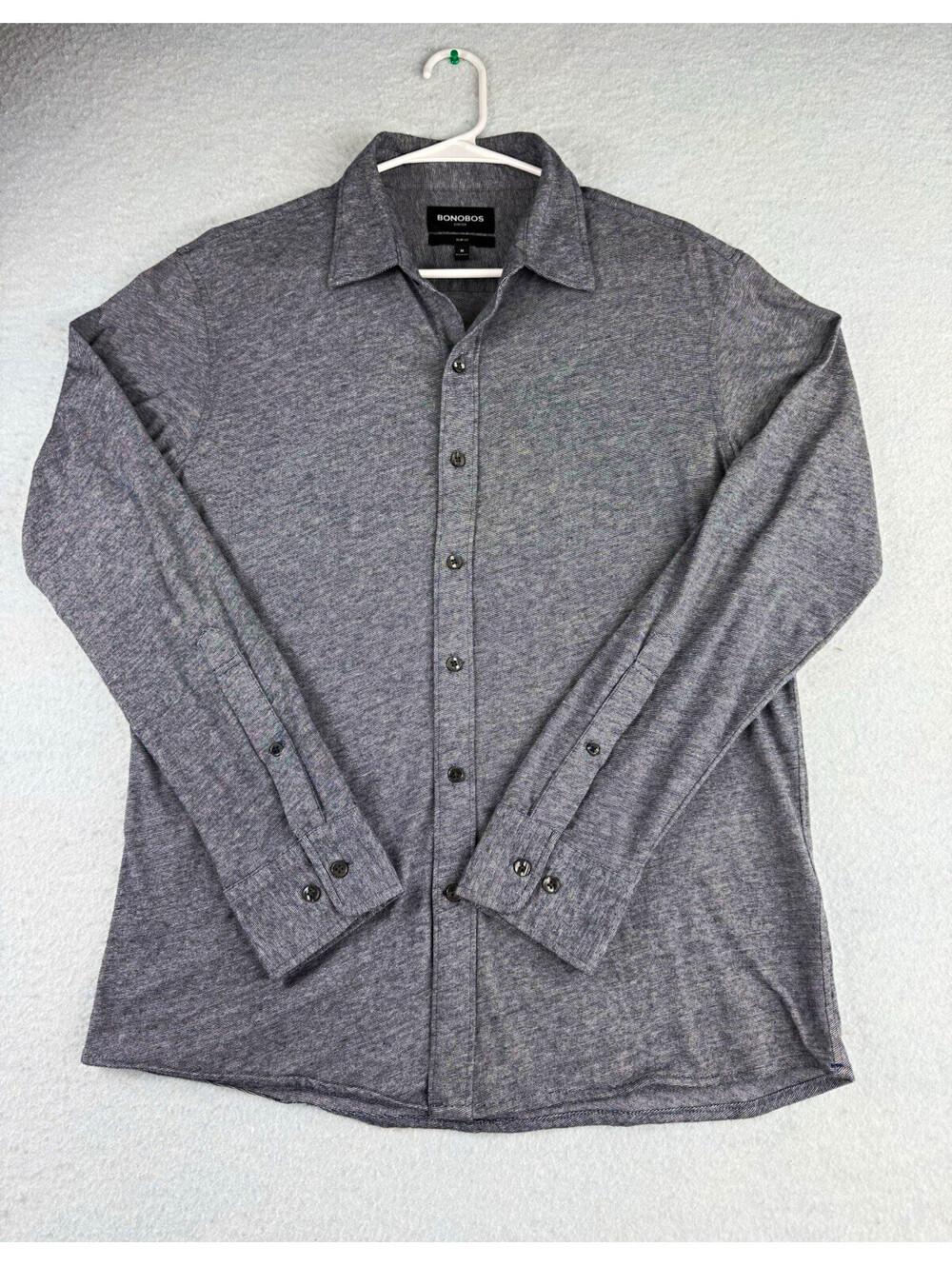 Bonobos Men's Slim Fit Gray Solid Dress Shirt 15.5 34/35 Cotton Stretch